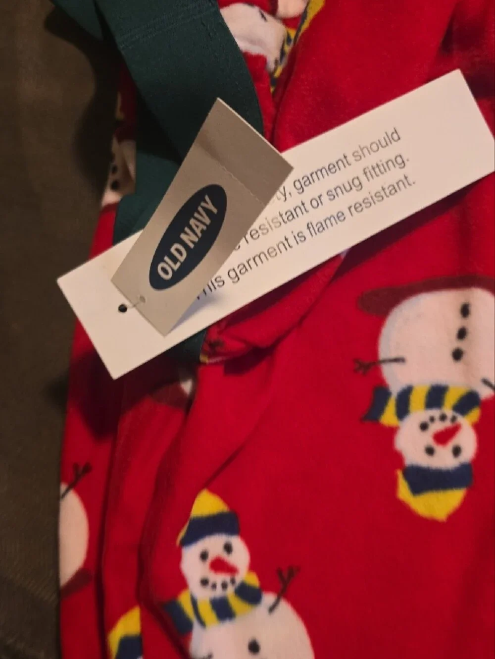 Old Navy Red Snowman Print Pajama Bottoms with Green Waistband